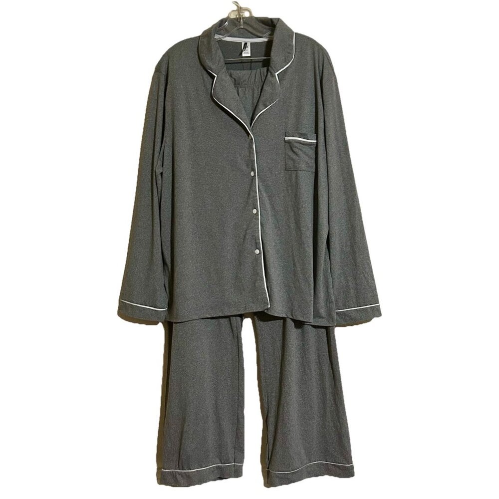 Fashion Nova Women’s Gray Long Sleeve 2 Piece Pajama Set Size 3X